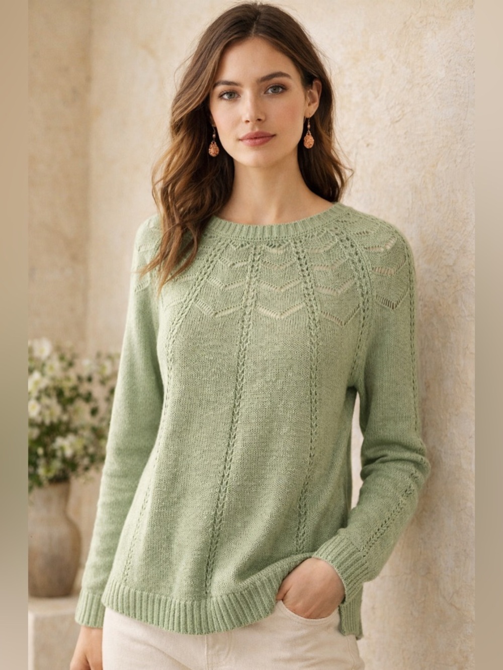 Cottagecore Sage Green Knit Sweater XS Open Knit Lightweight Boho XS